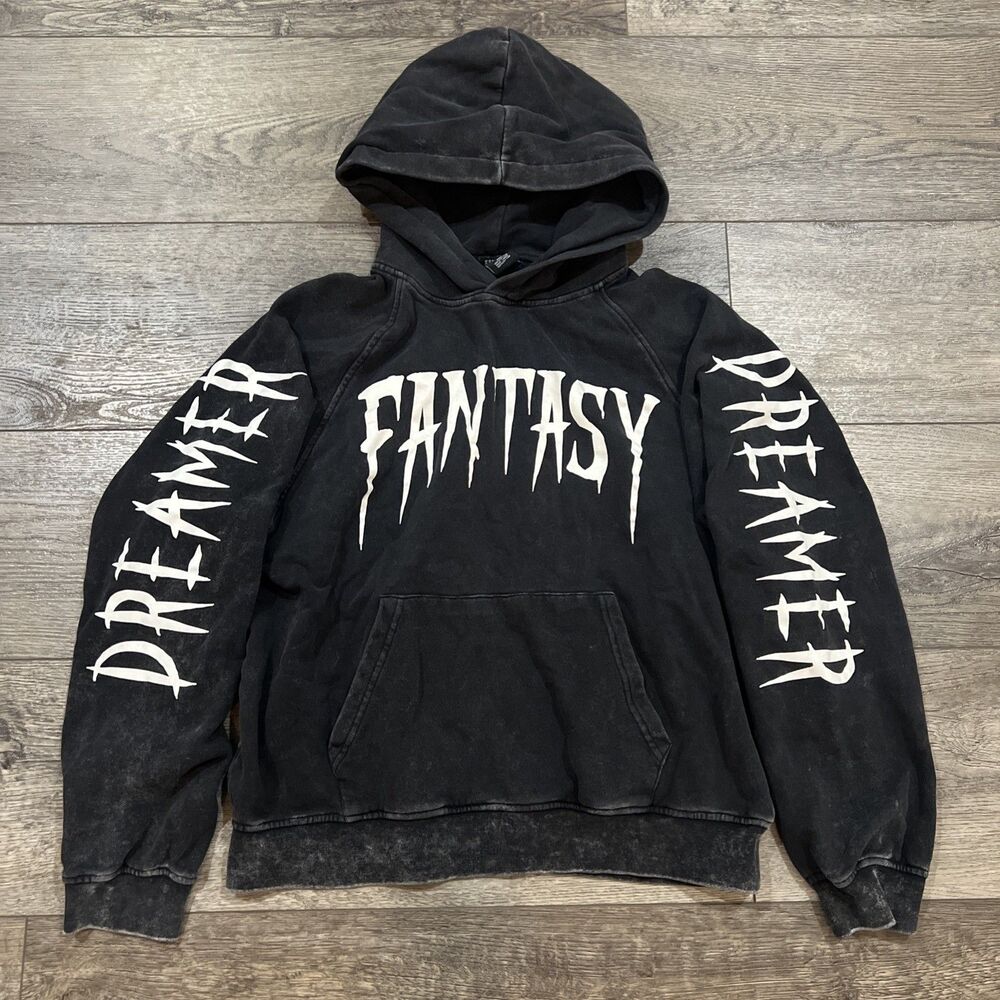 Vintage Y2K Social Collision Fantasy Dreamer Goth Black White Hoodie Large